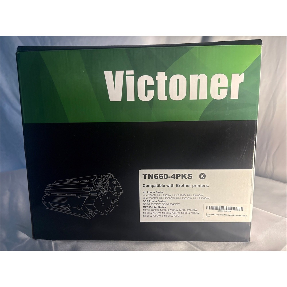 Victoner TN660 4-Pack Black Toner Compatible With Brother Printers TN660-4PKS